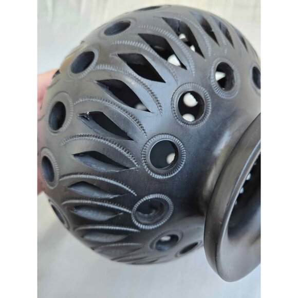 Oaxaca Black Pottery Olla Style Decorative Vase Mexico Barro Negro Handmade Pot - Picture 10 of 11